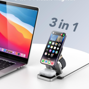 شاحن بتقنية USB Type-C بثلاثة منافذ، لاسلكي مغناطيسي قابل للطي